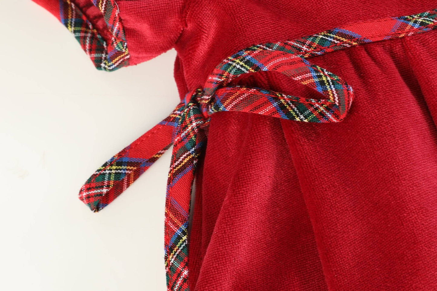 Red Velour and Christmas Plaid Bow Dress