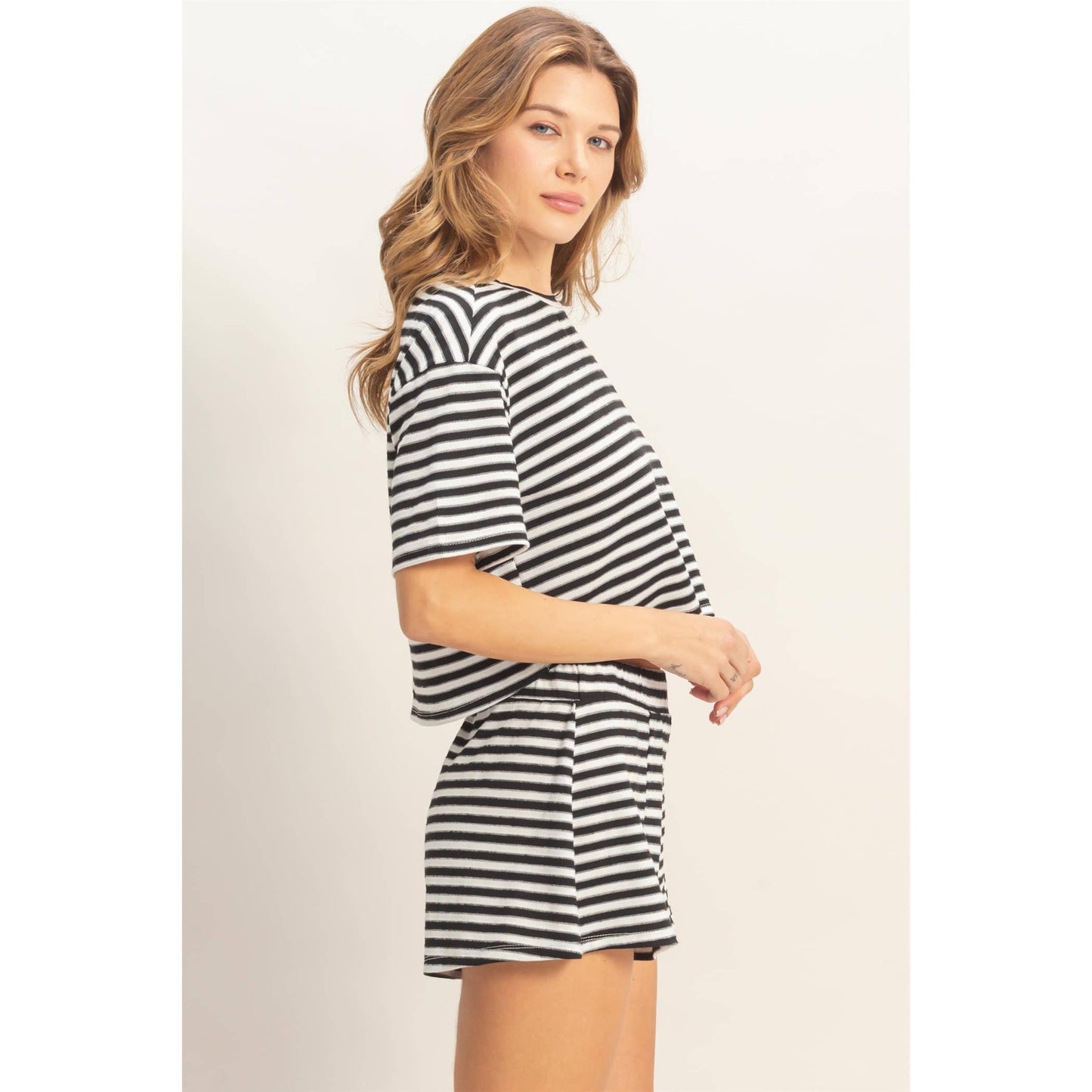 Striped Crew Neck Short Set