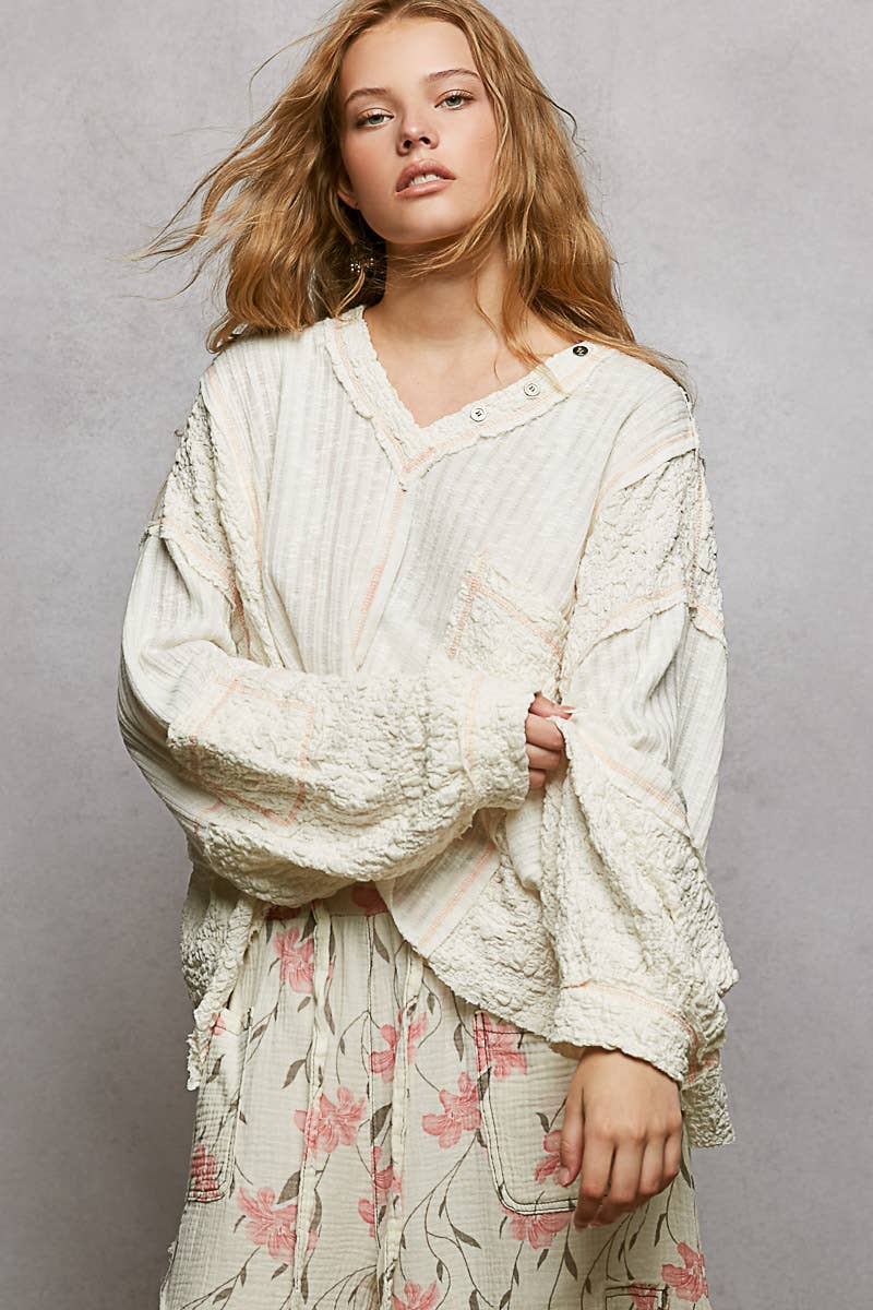 Stitch Detail Balloon Sleeve Top