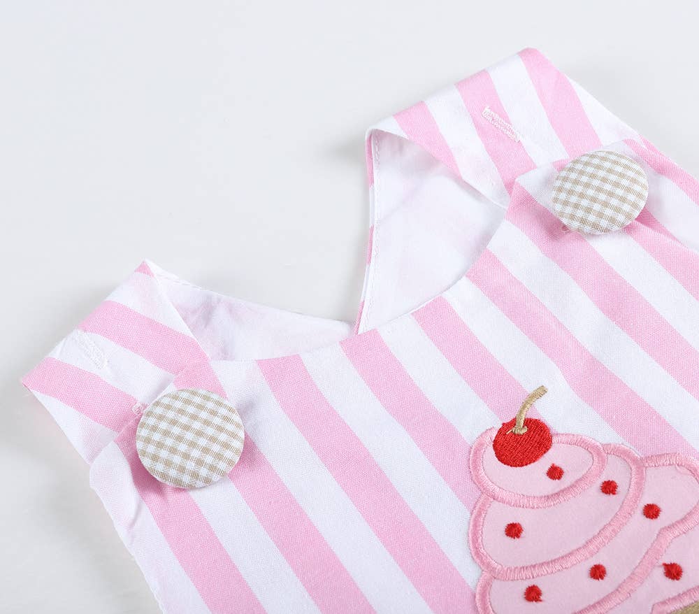 Pink Stripe Cupcake Applique Top & Bloomer Set