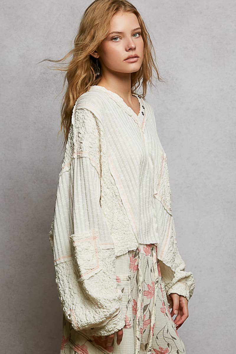 Stitch Detail Balloon Sleeve Top