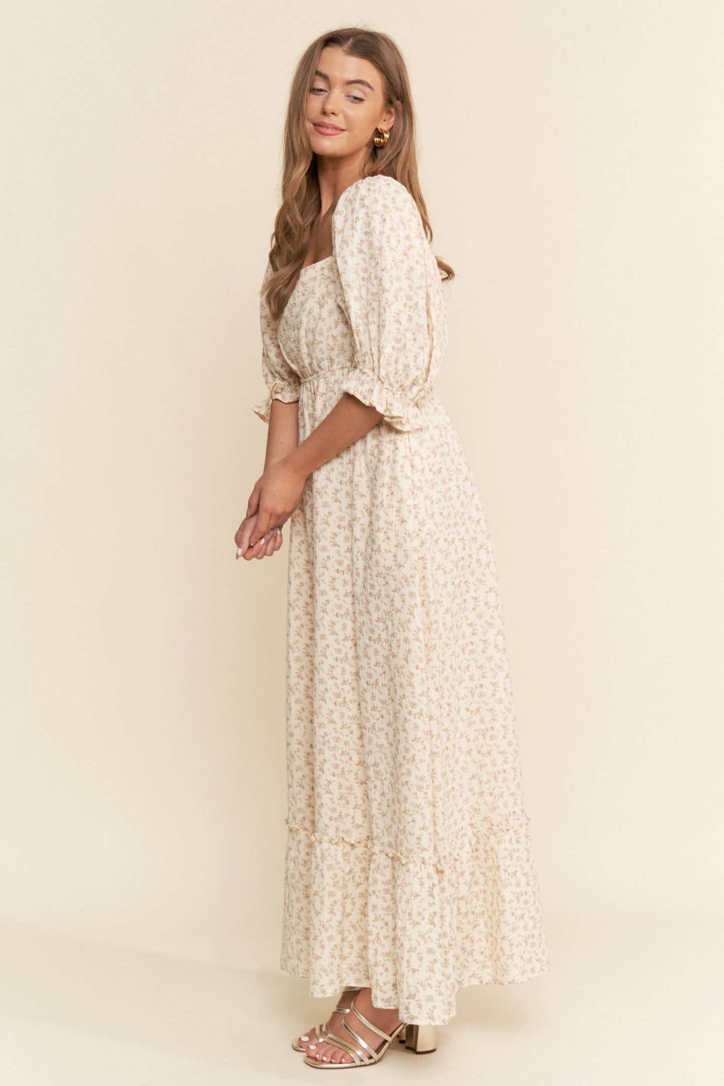 Neutral Gauze Print Maxi