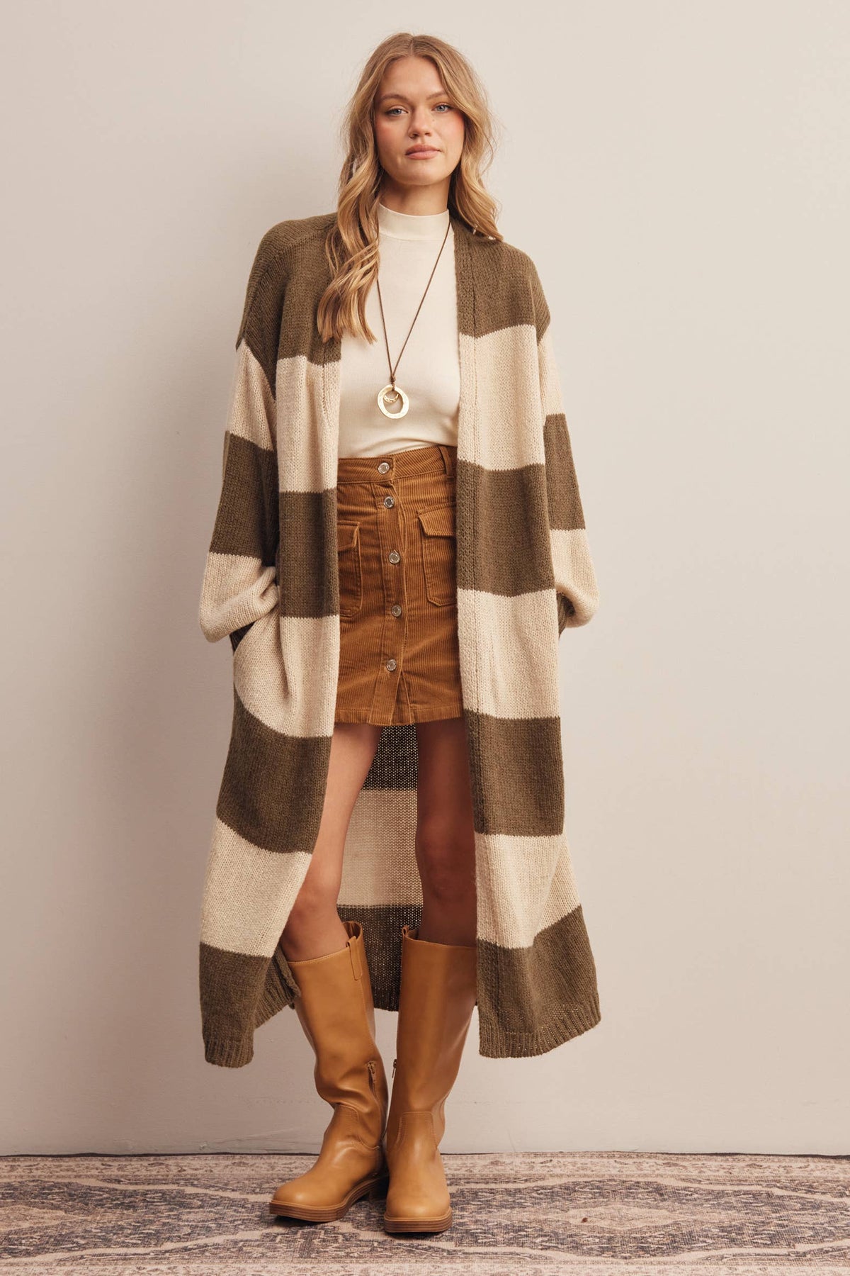 Striped Longline Knit Cardigan