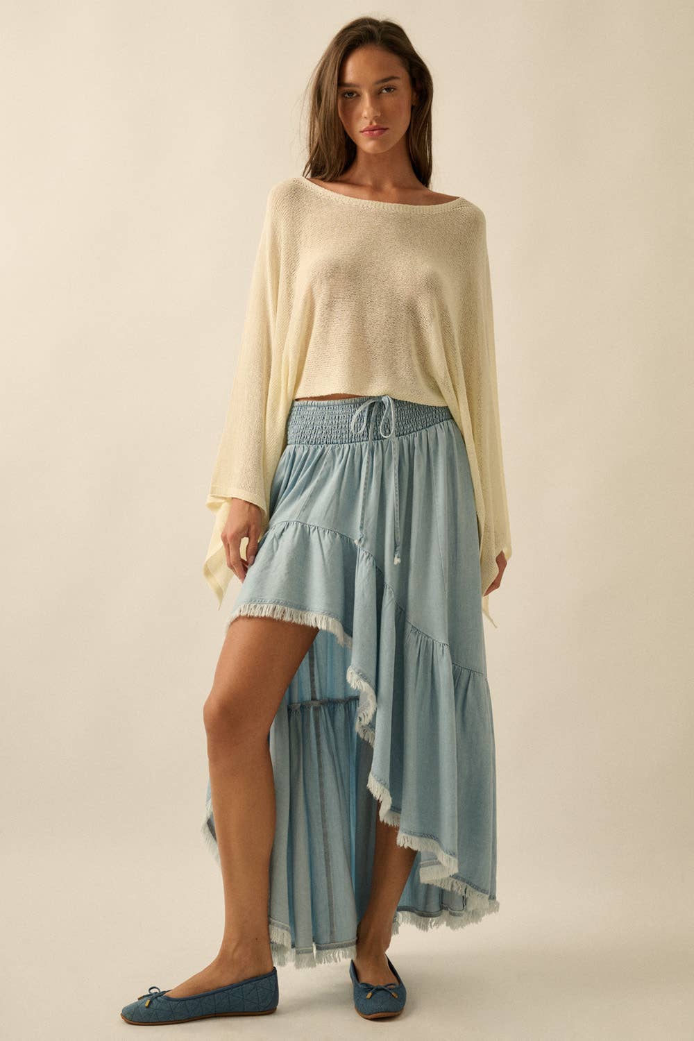 Sheer Lightweight Knit Cropped Poncho Sweater