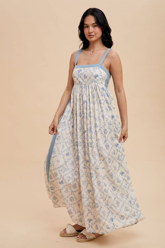 French Blue Toile Print Maxi