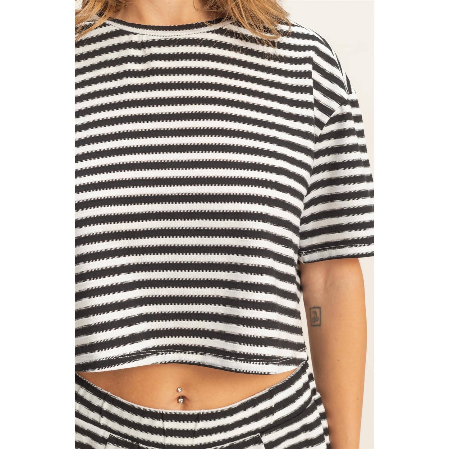 Striped Crew Neck Short Set