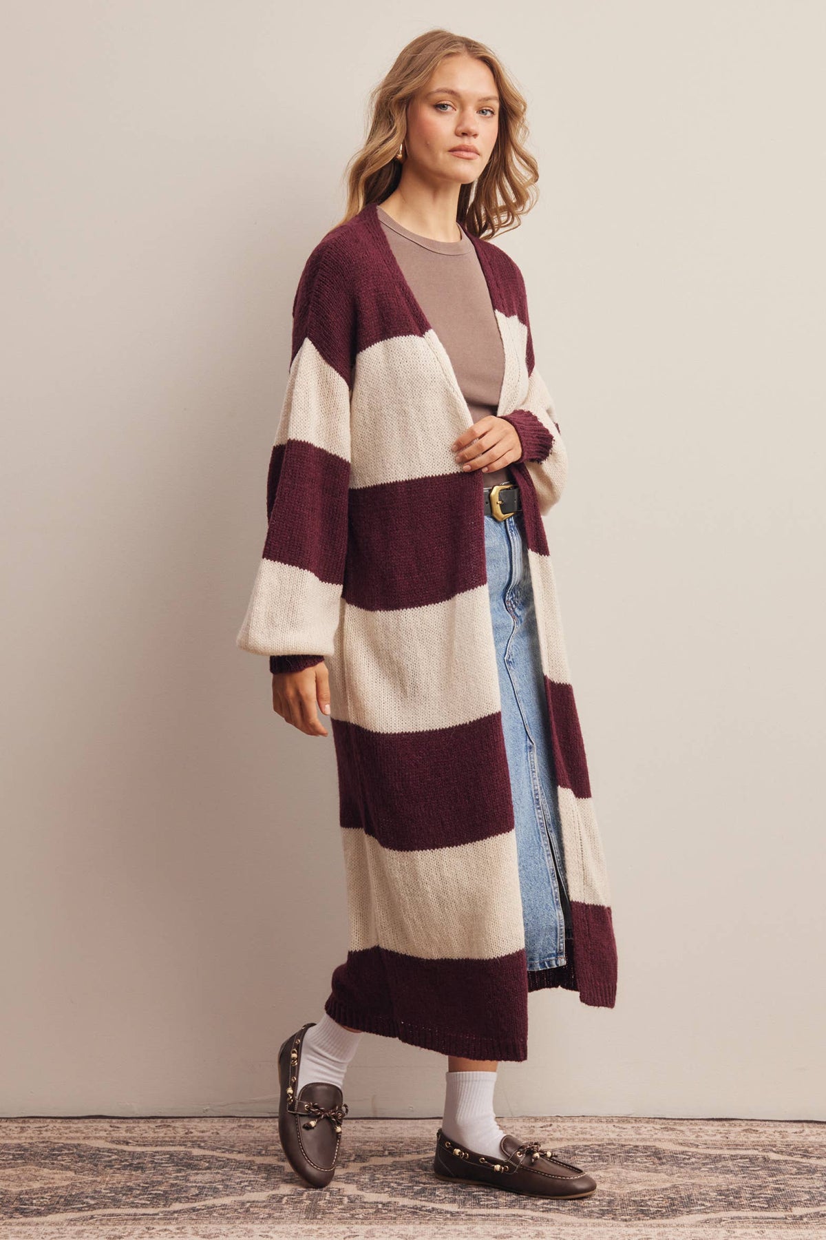 Striped Longline Knit Cardigan