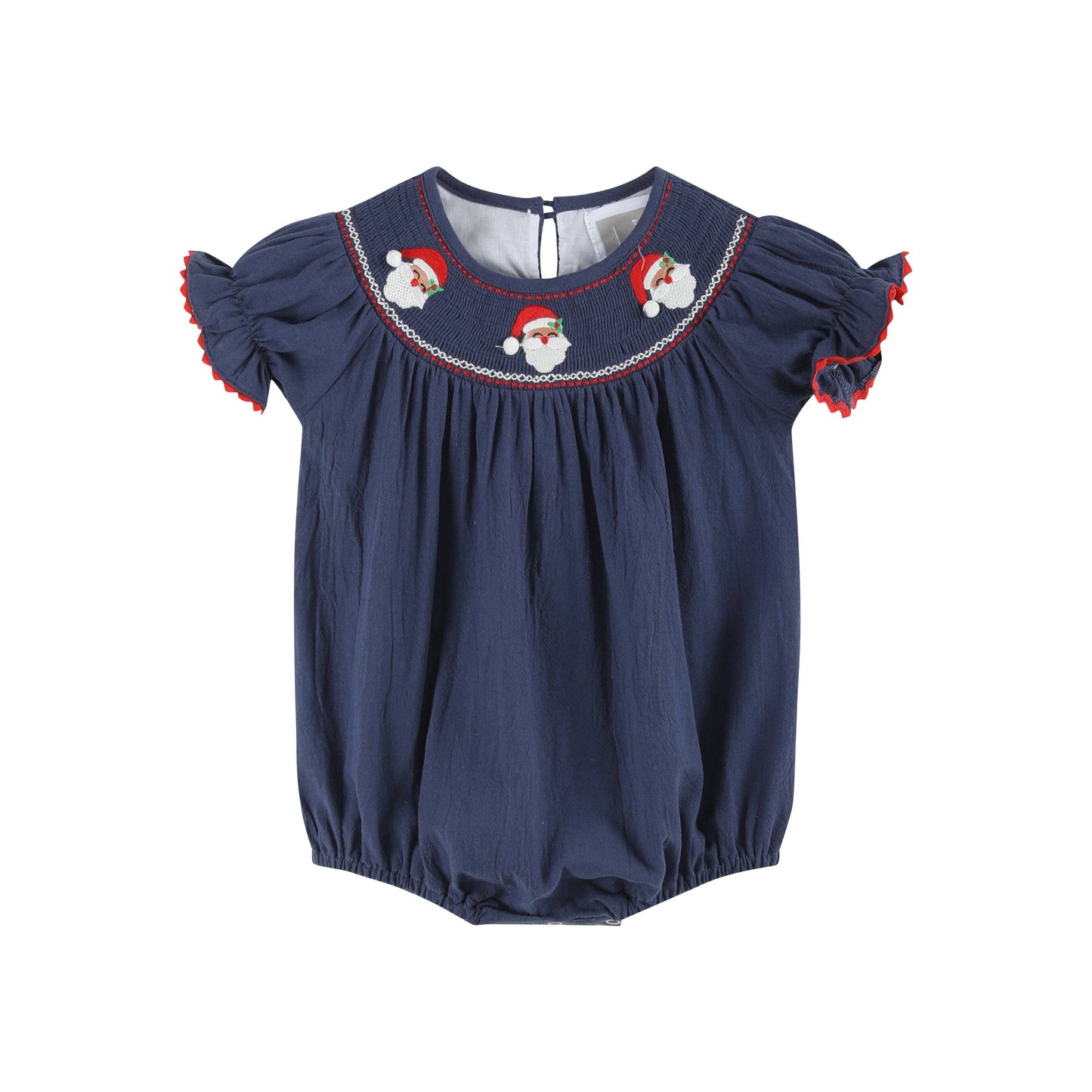 Navy Blue Santa Smocked Bubble Romper