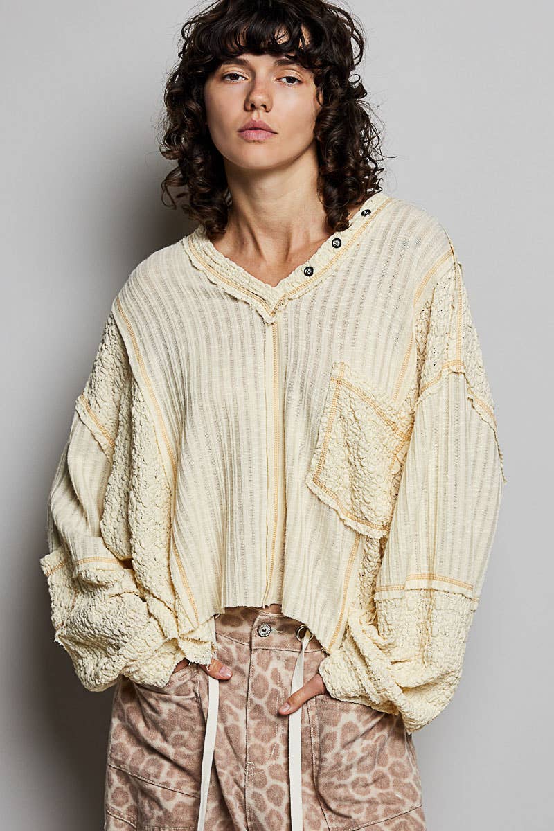 Stitch Detail Balloon Sleeve Top