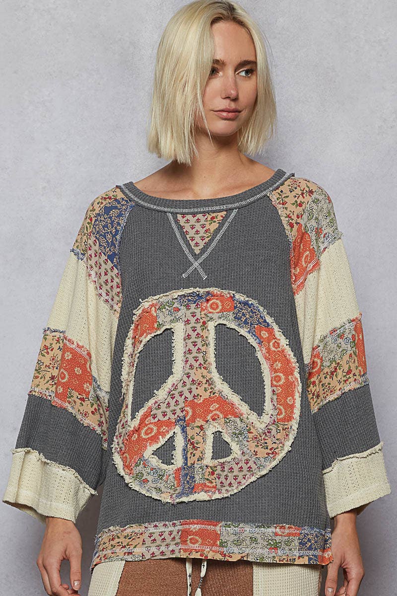 Oversized Peace Patch Stitch Knit Top