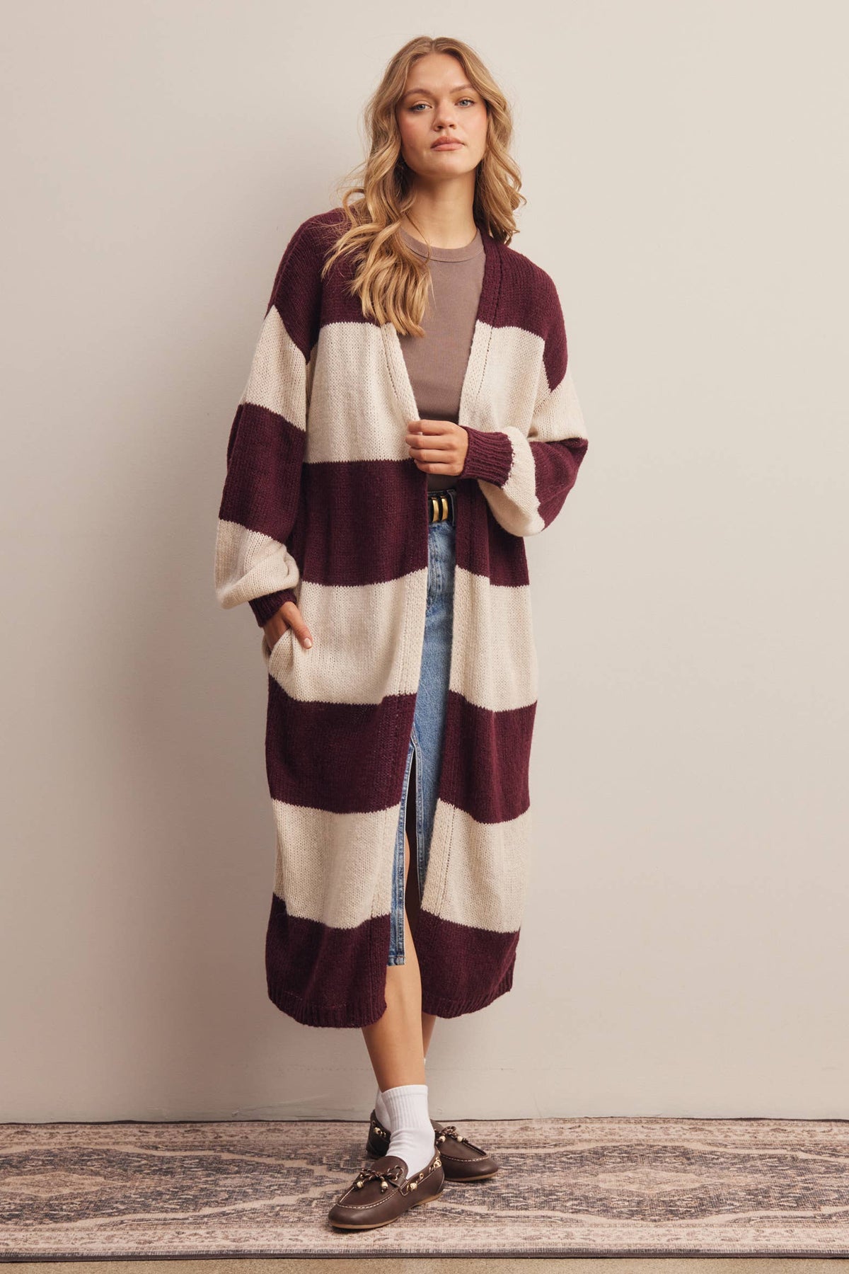 Striped Longline Knit Cardigan