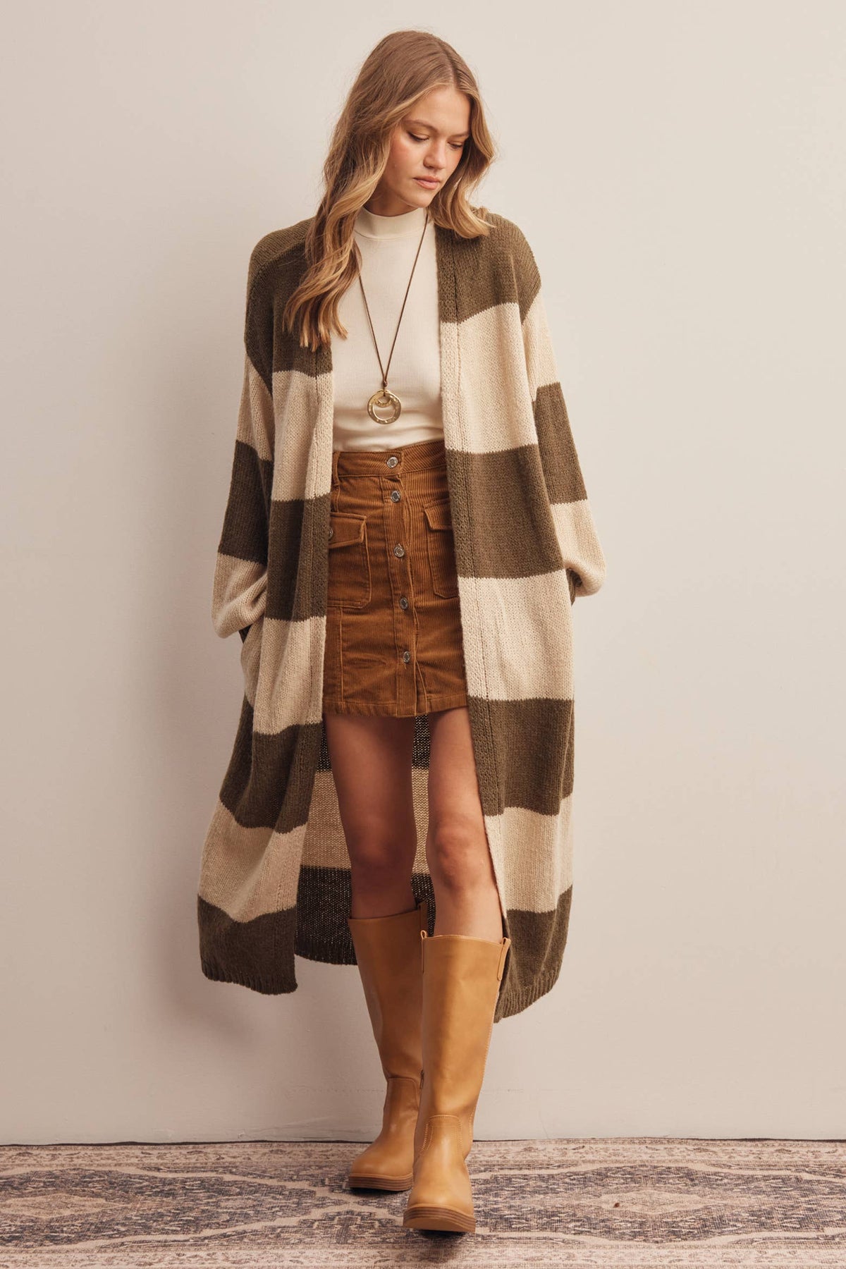 Striped Longline Knit Cardigan