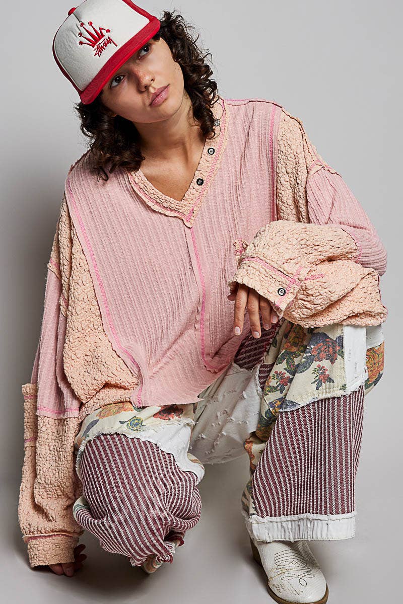 Stitch Detail Balloon Sleeve Top