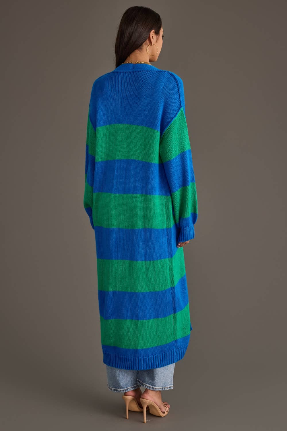 Royal Blue & Green Striped Duster Cardigan