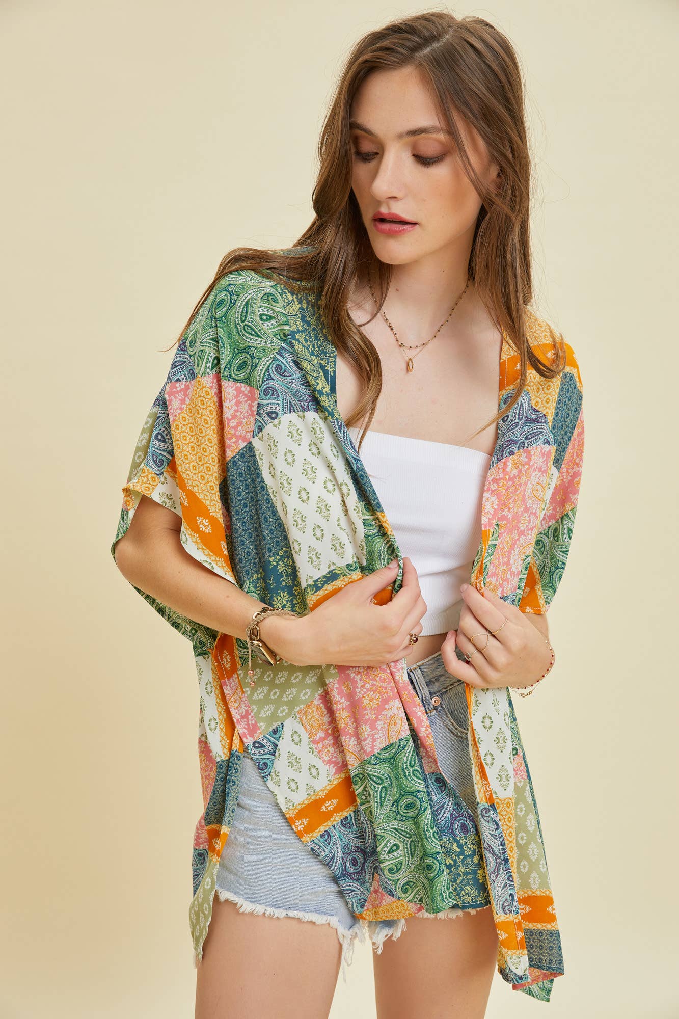 Bohemian Scarf Printed Open Front Kimono