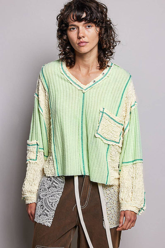 Stitch Detail Balloon Sleeve Top