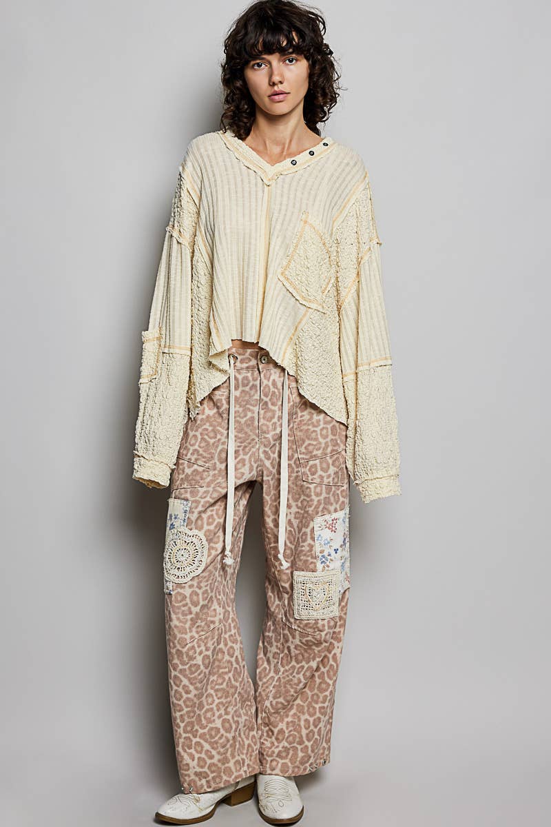Stitch Detail Balloon Sleeve Top