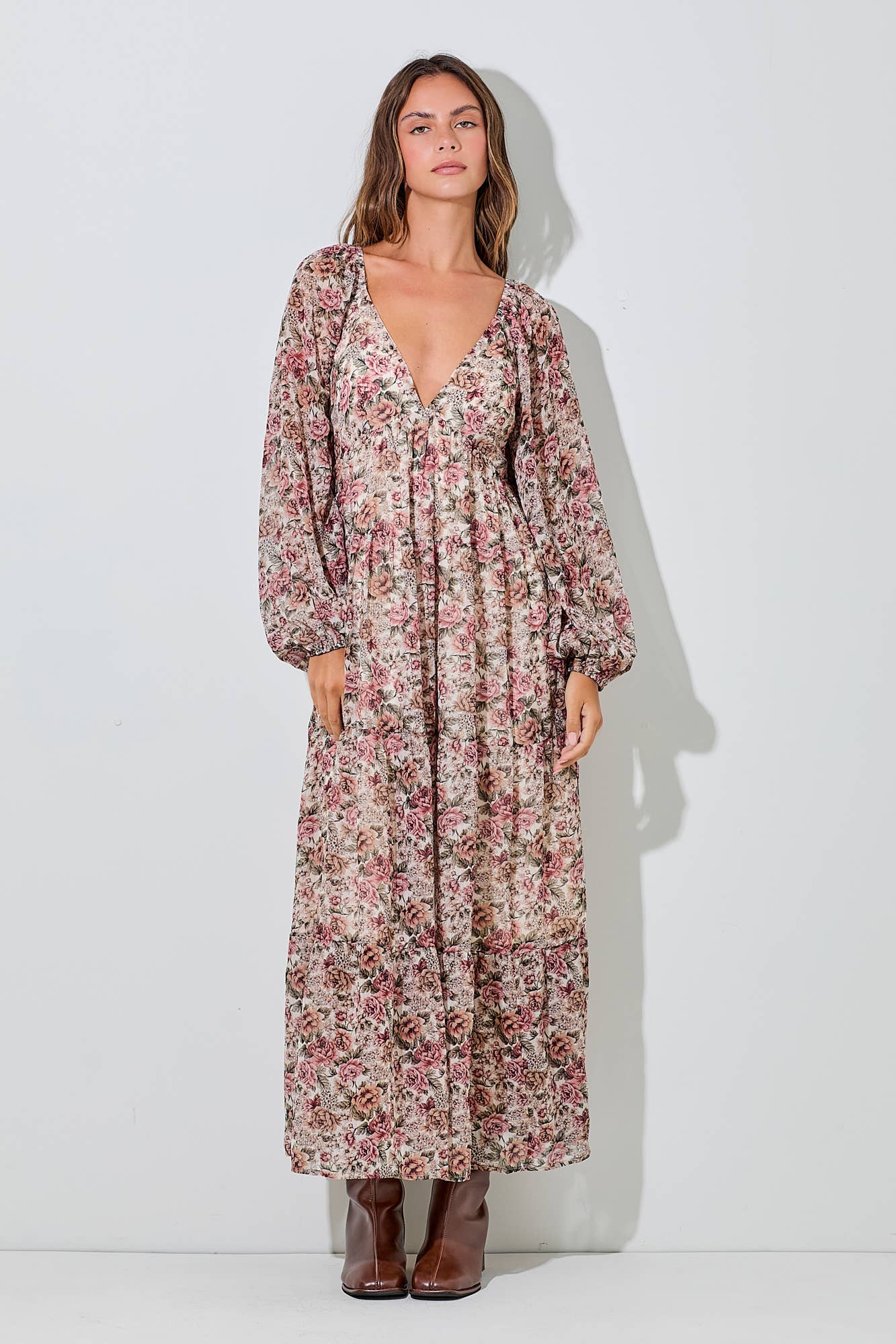 Cream Floral Lace Tiered Maxi