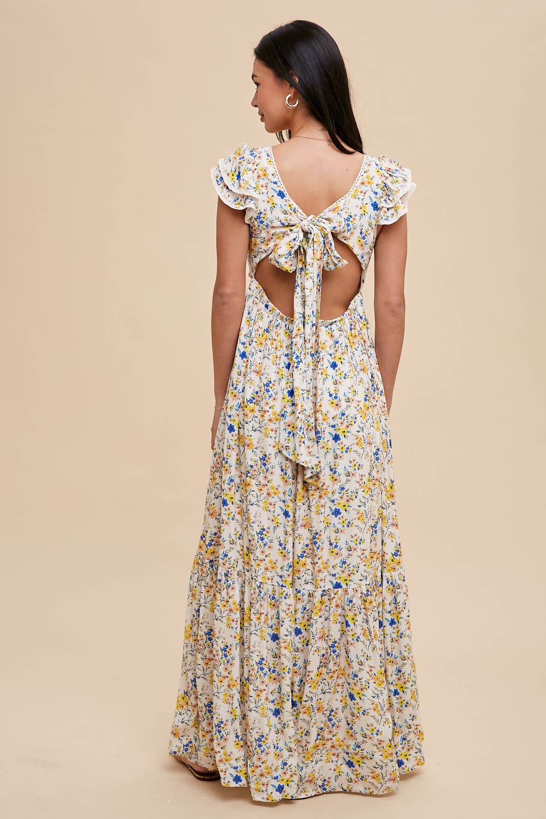 Viscose Floral Square Neck Maxi Dress