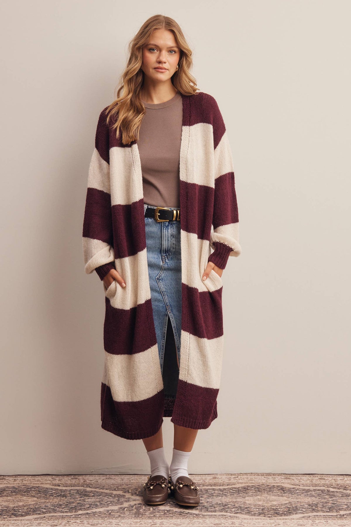 Striped Longline Knit Cardigan