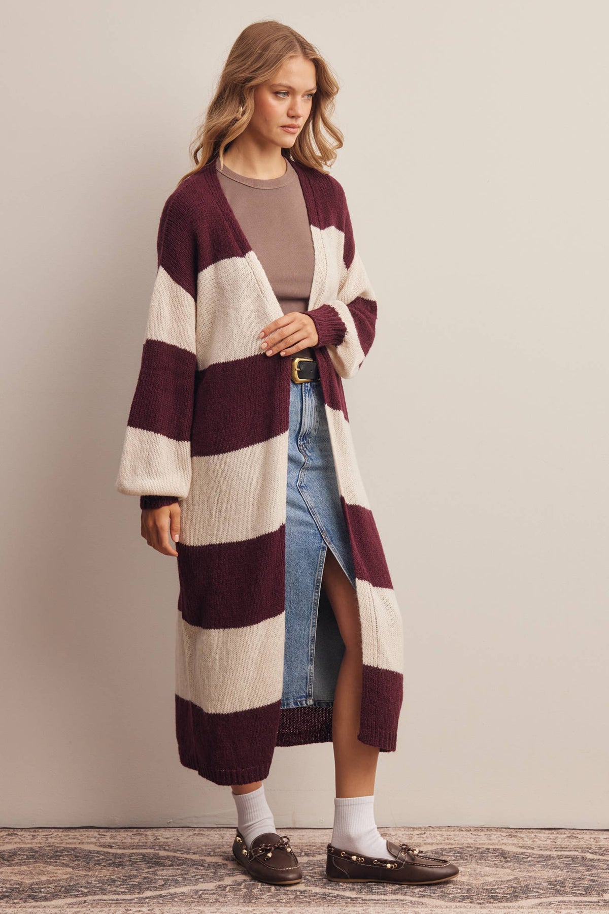 Striped Longline Knit Cardigan
