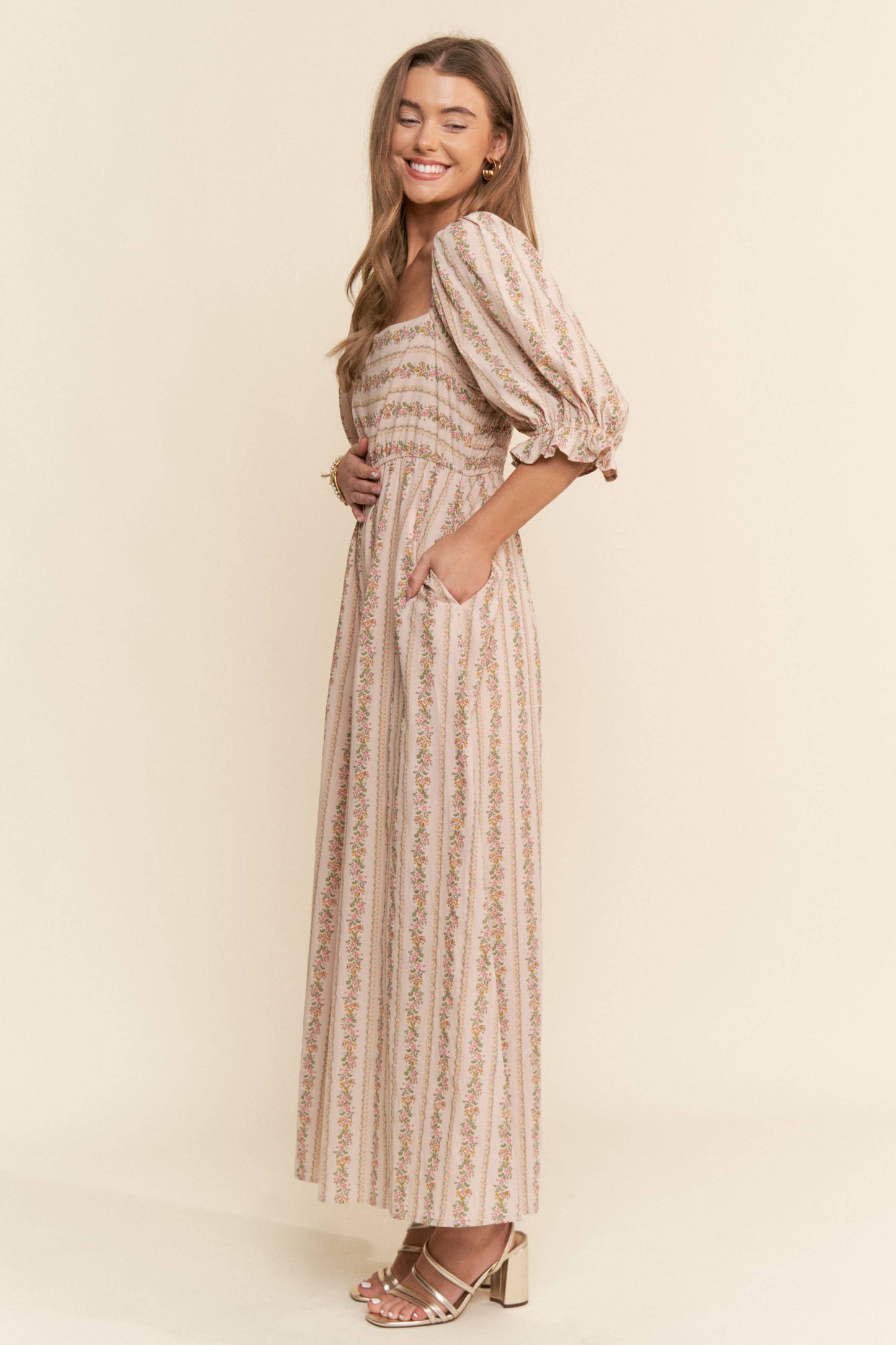 Floral Stripe Wide-Leg Jumpsuit
