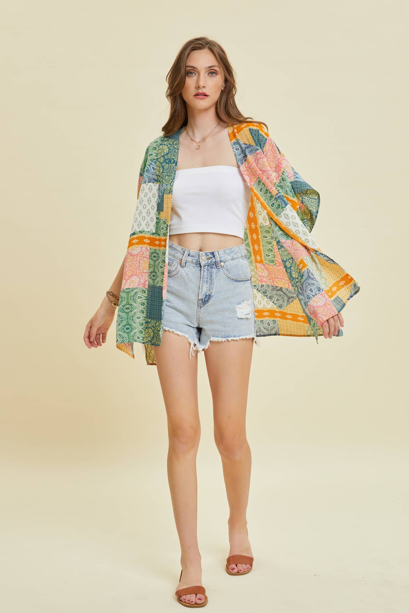 Bohemian Scarf Printed Open Front Kimono