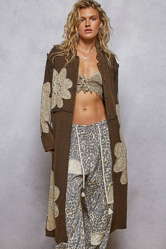 Boho Floral Patch Long Jacket