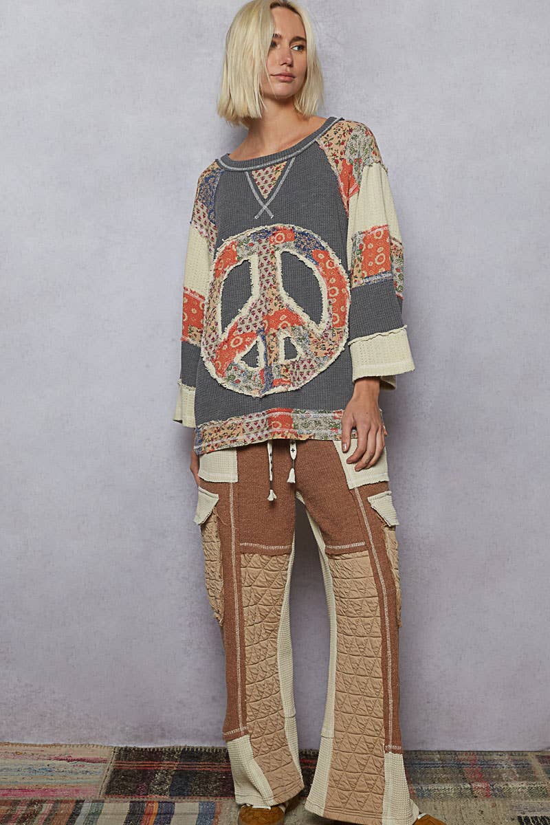 Oversized Peace Patch Stitch Knit Top