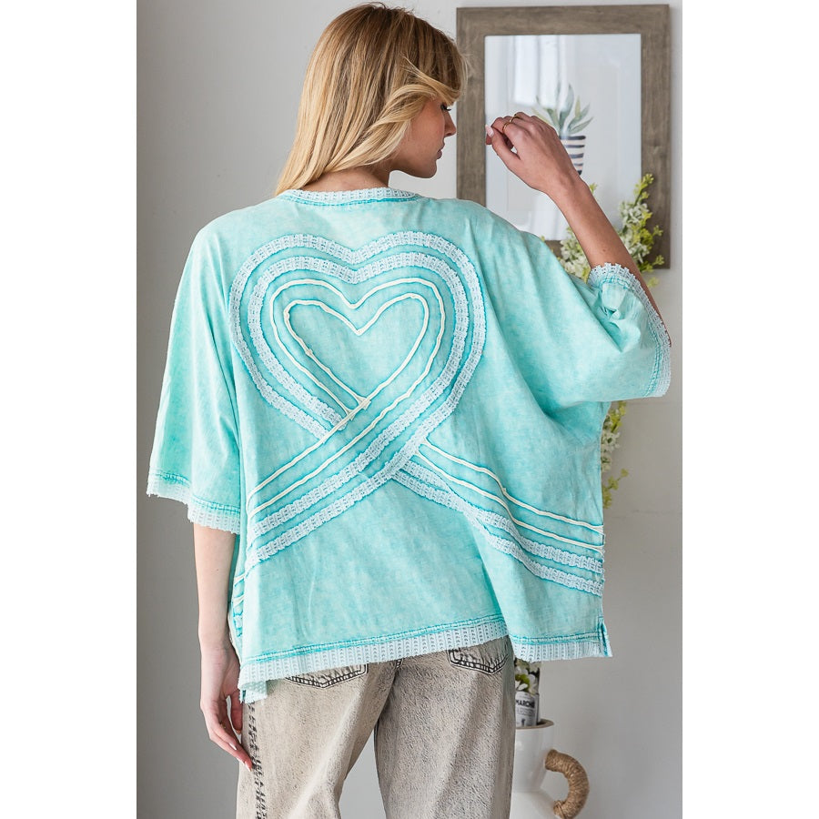 Aqua Connective Hearts V- Neck