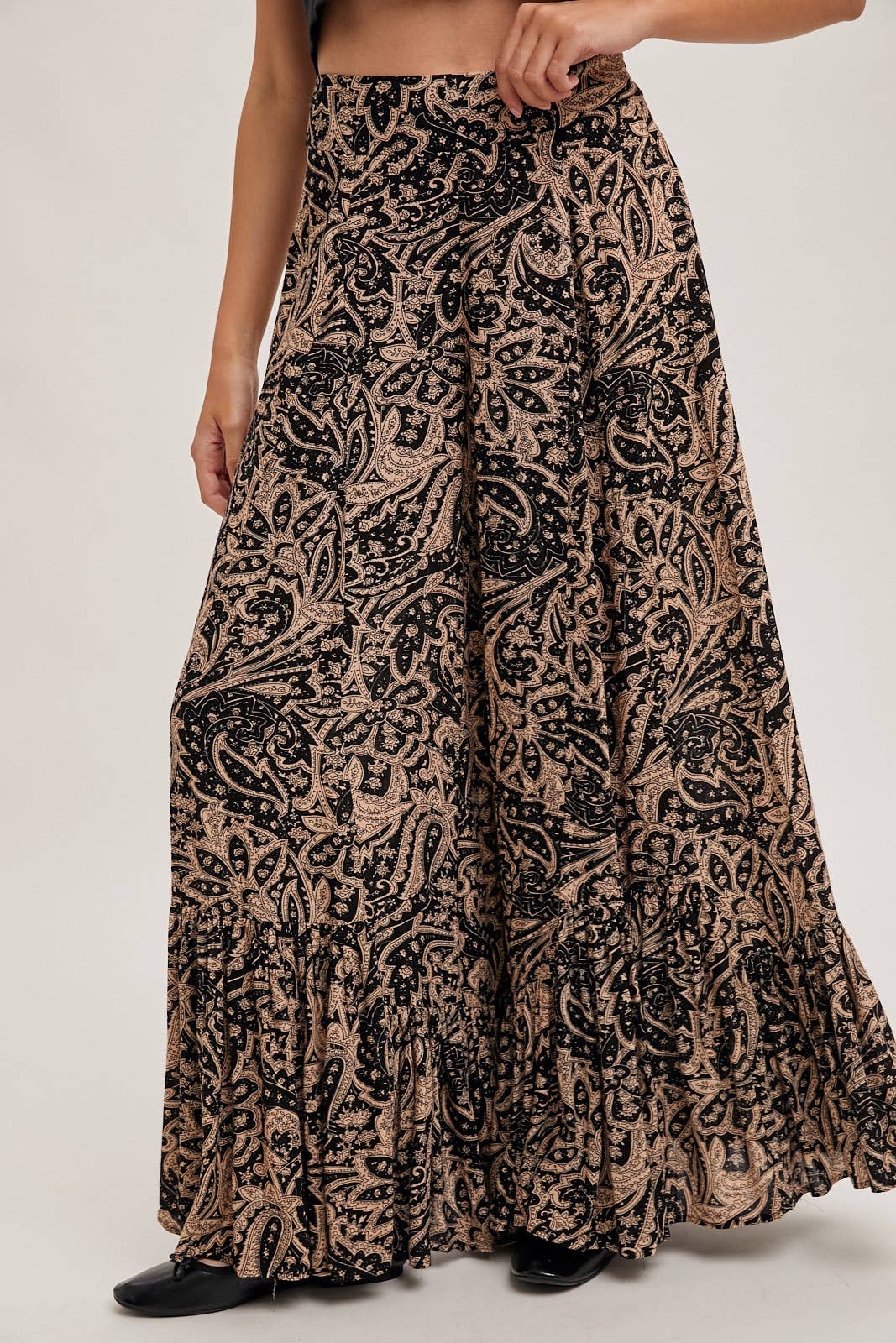 Paisley Ruffled Wide Leg Pants