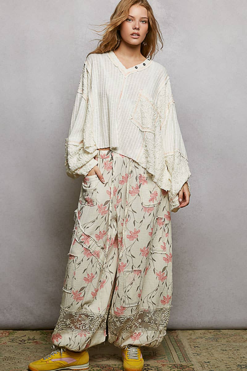 Stitch Detail Balloon Sleeve Top
