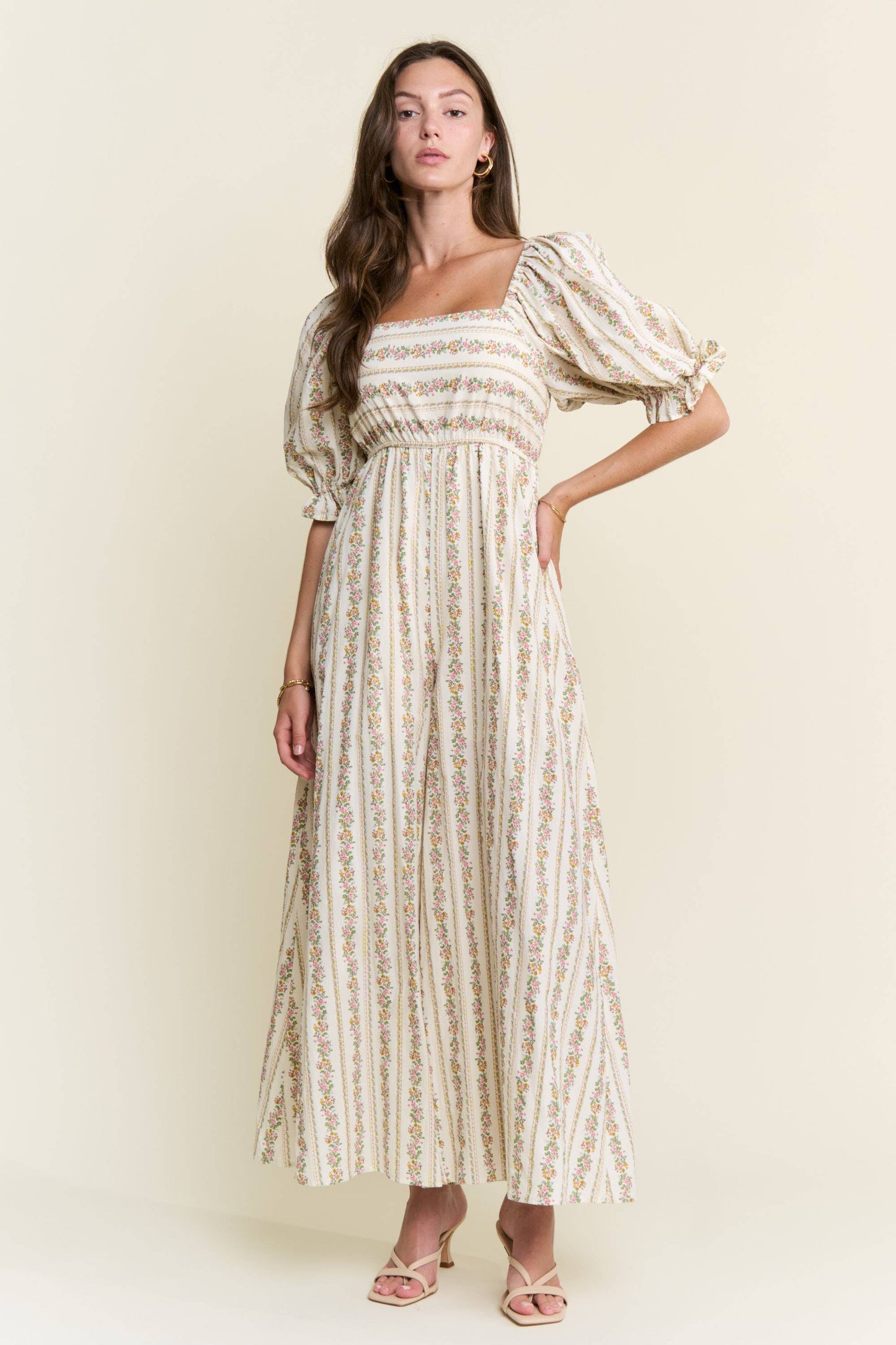Floral Stripe Wide-Leg Jumpsuit