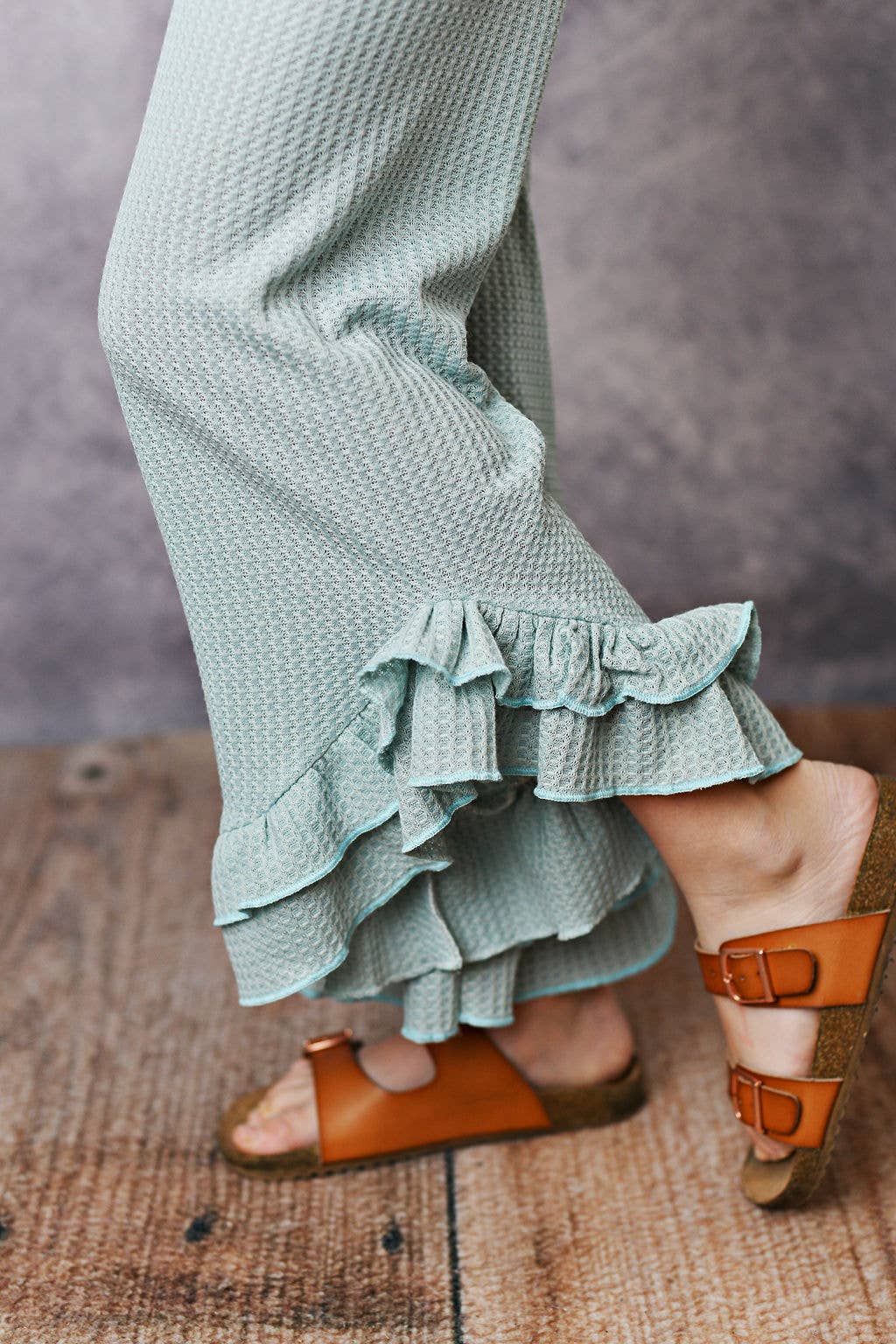 Kids Teal Blue Ruffle Waffle Knit Spring Summer Set