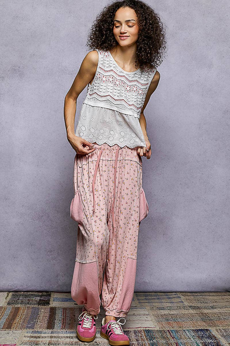 Oversized Floral Pattern Printed Knit Pants