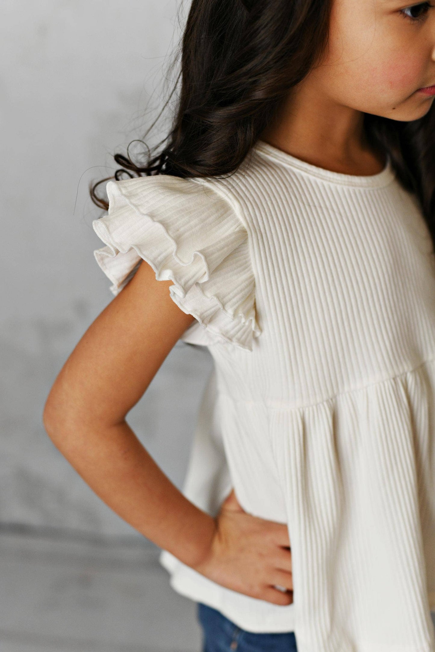 Kids White Double Ruffle Flutter Sleeve Spring Summer Shirt