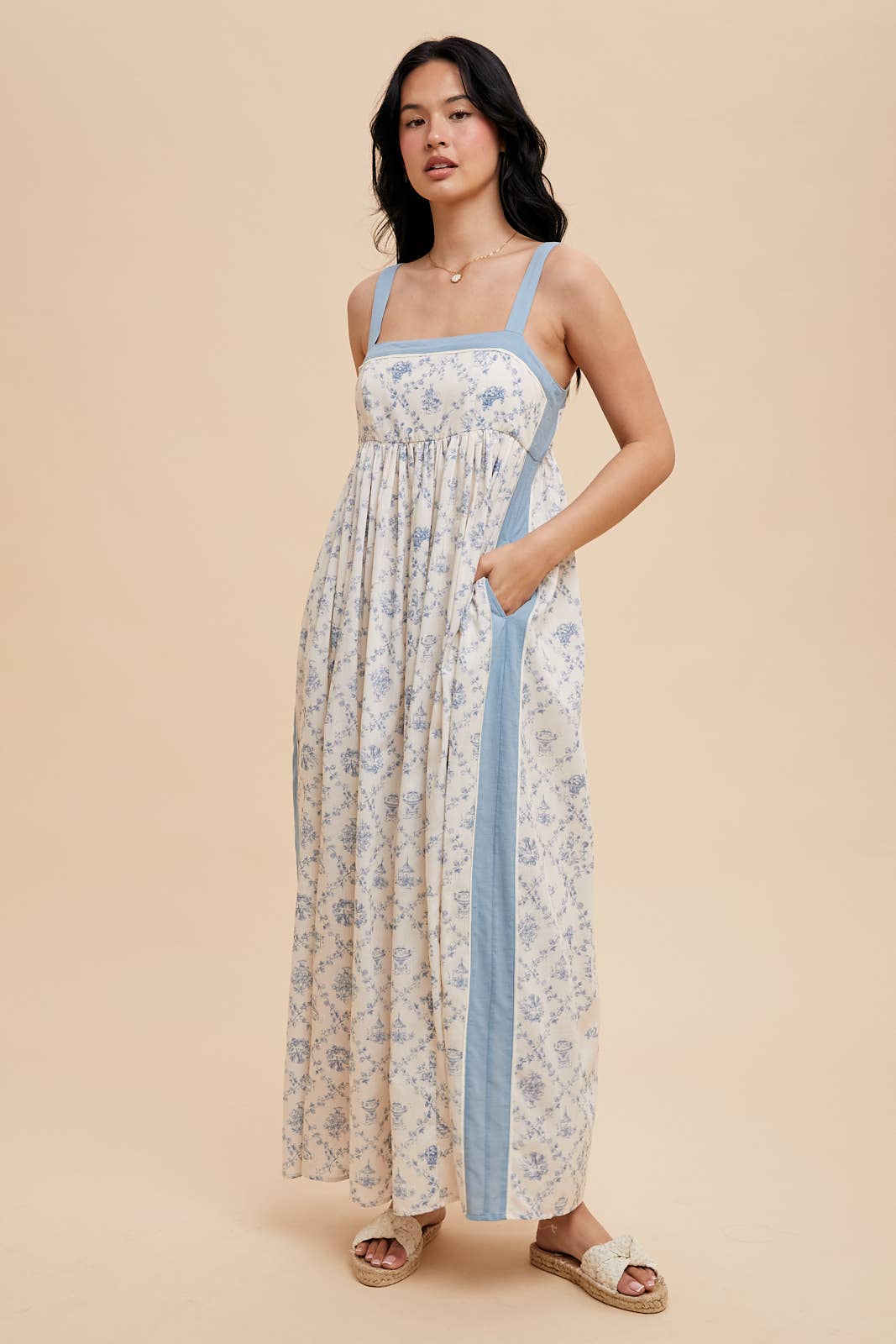 French Blue Toile Print Maxi