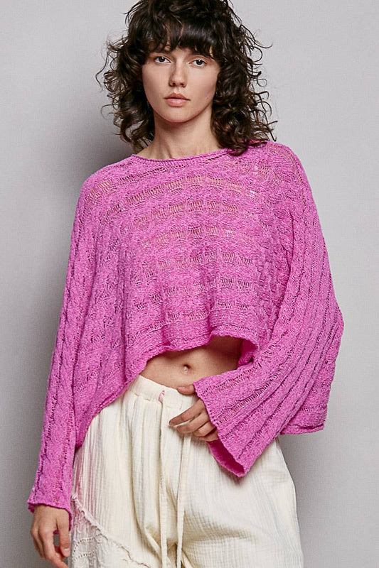 Cropped Long Sleeve Twisted Cable Solid Top