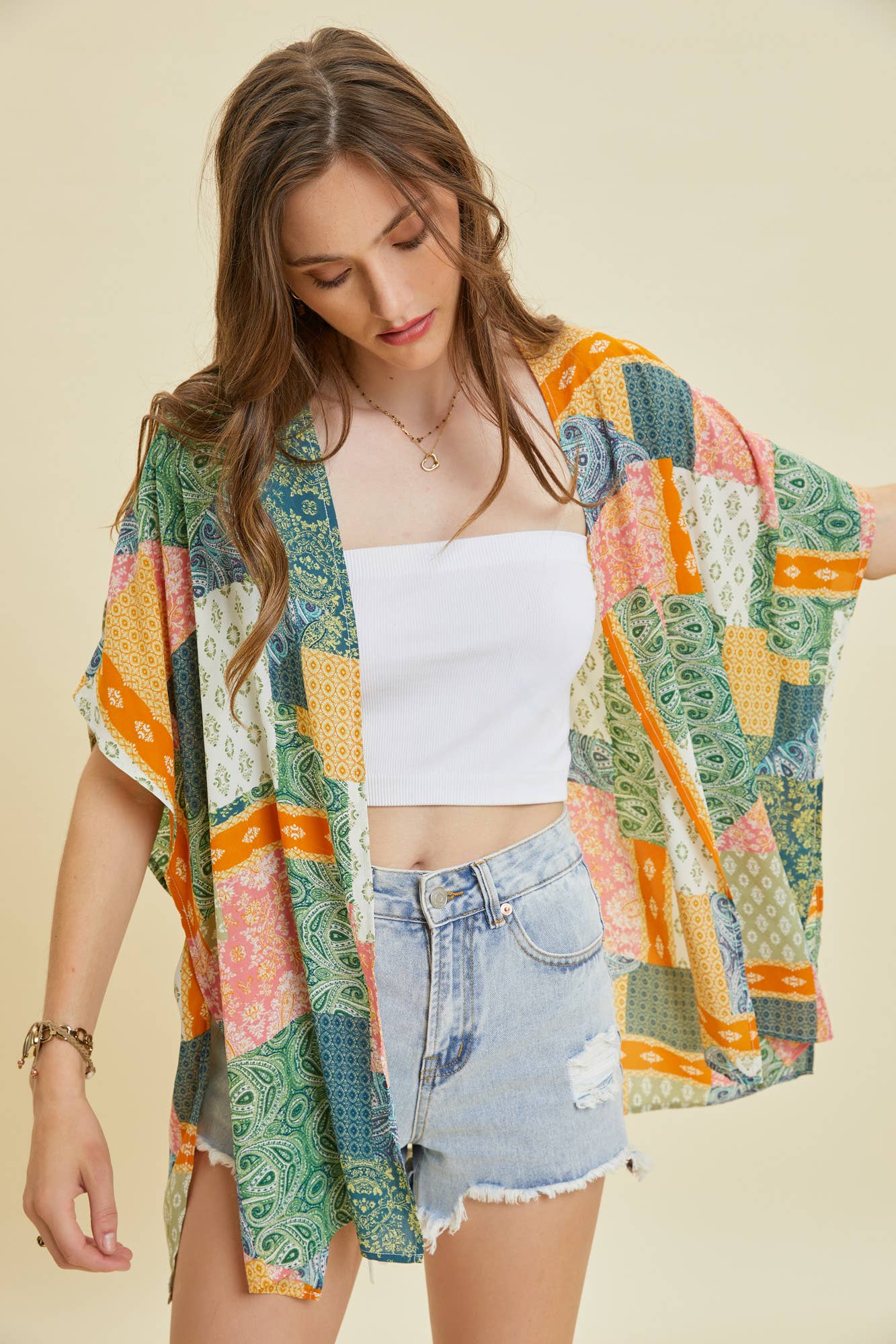 Bohemian Scarf Printed Open Front Kimono