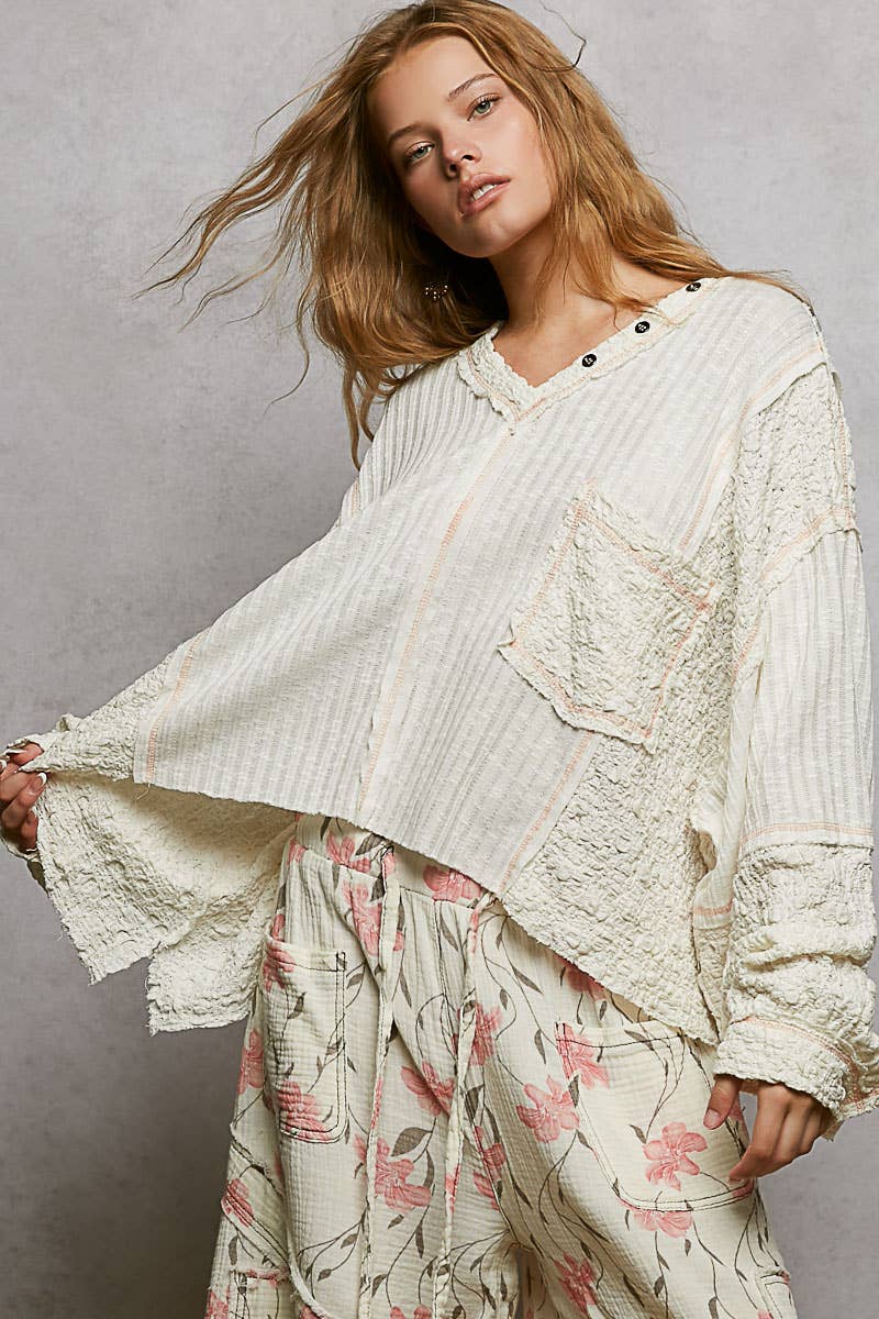 Stitch Detail Balloon Sleeve Top