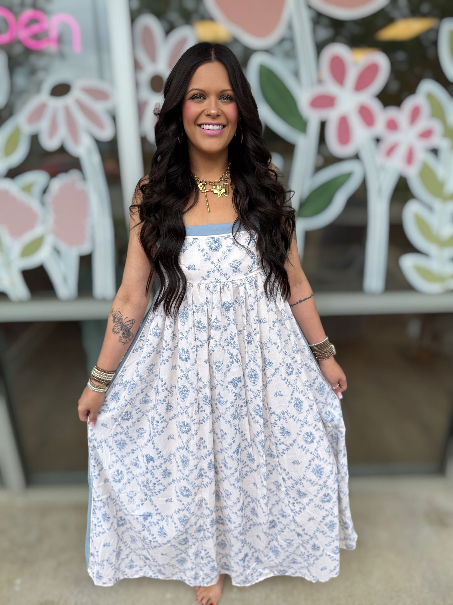 French Blue Toile Print Maxi