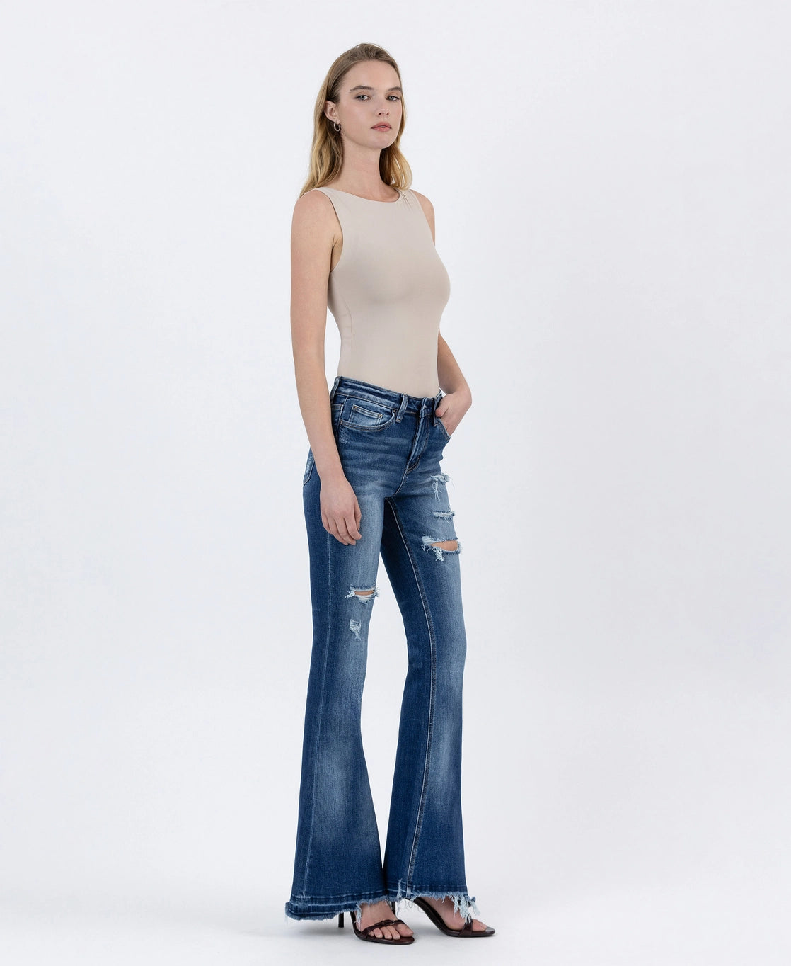 High Rise Distressed Flare Jeans
