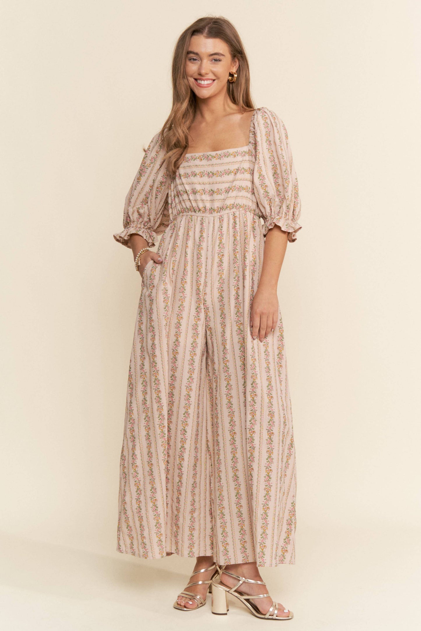 Floral Stripe Wide-Leg Jumpsuit