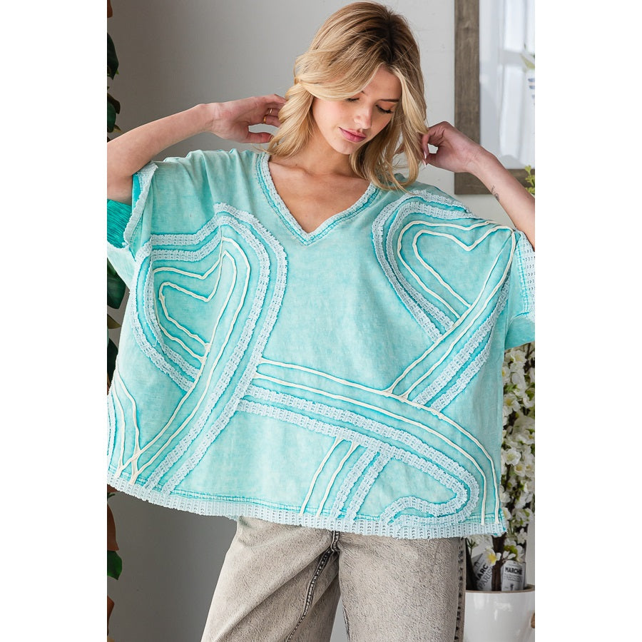 Aqua Connective Hearts V- Neck