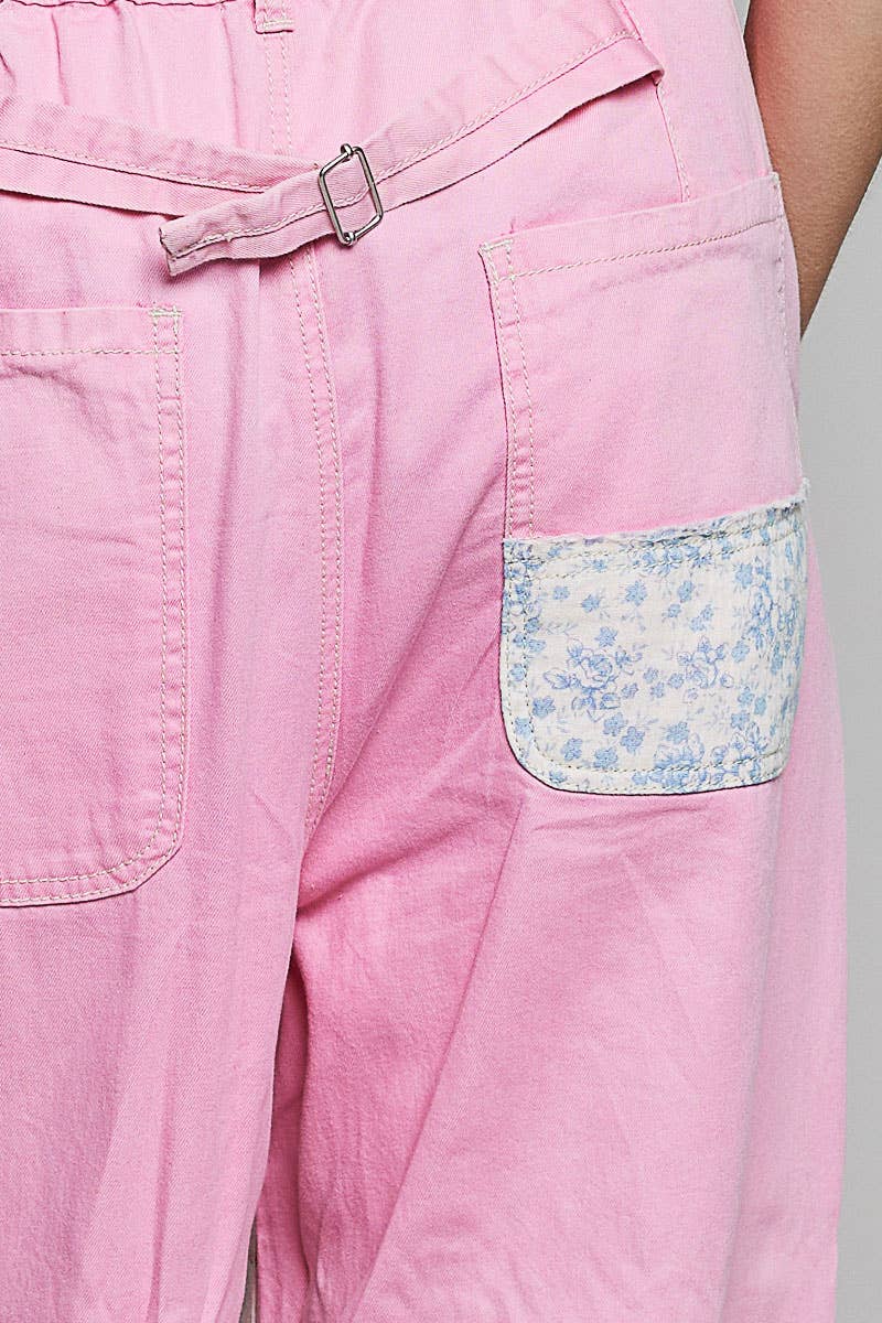Patchwork Detail Denim Straight Fit Pants