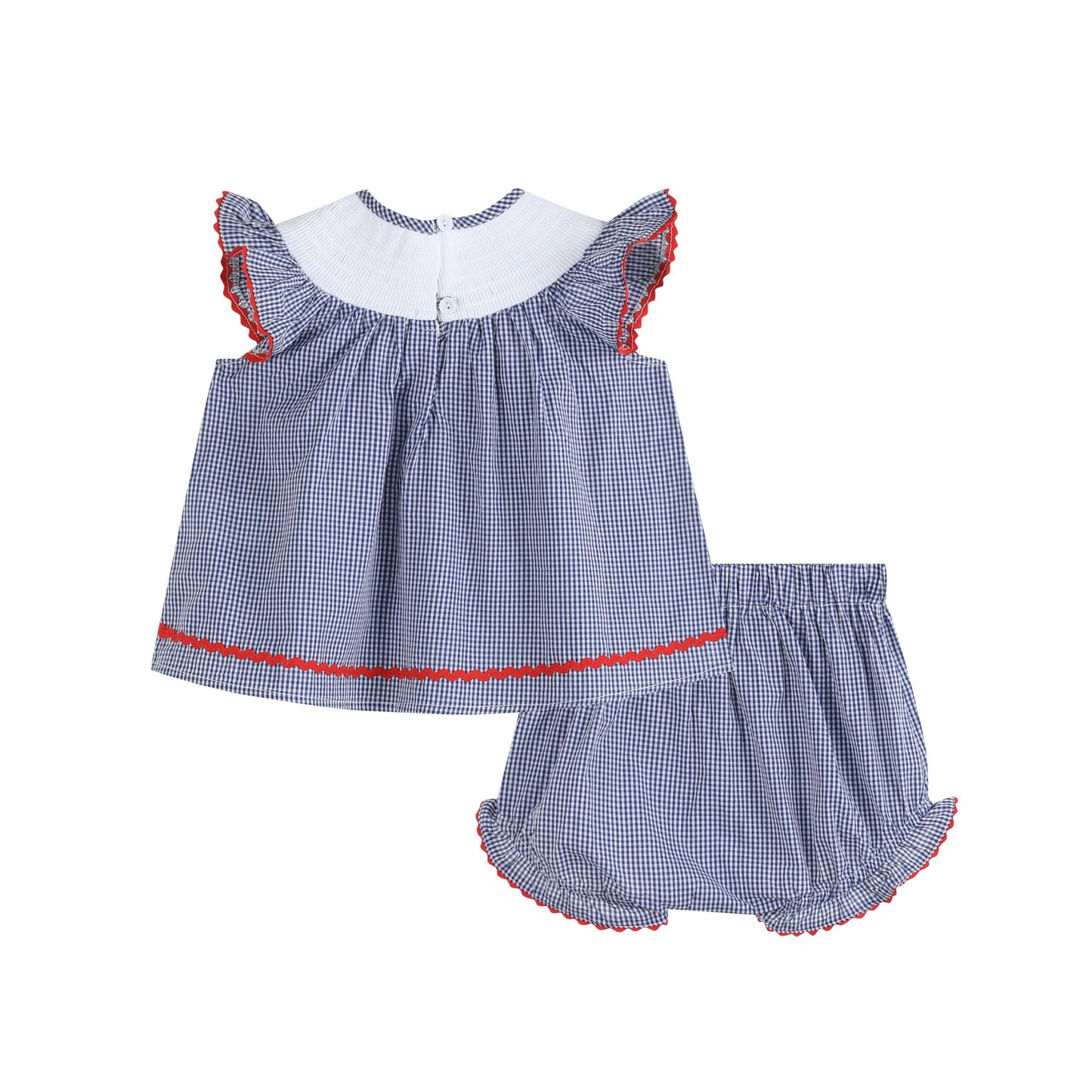 Blue USA Flag Smocked Top and Bloomer Set