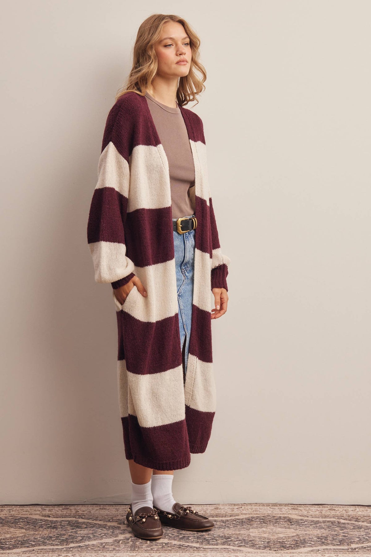 Striped Longline Knit Cardigan