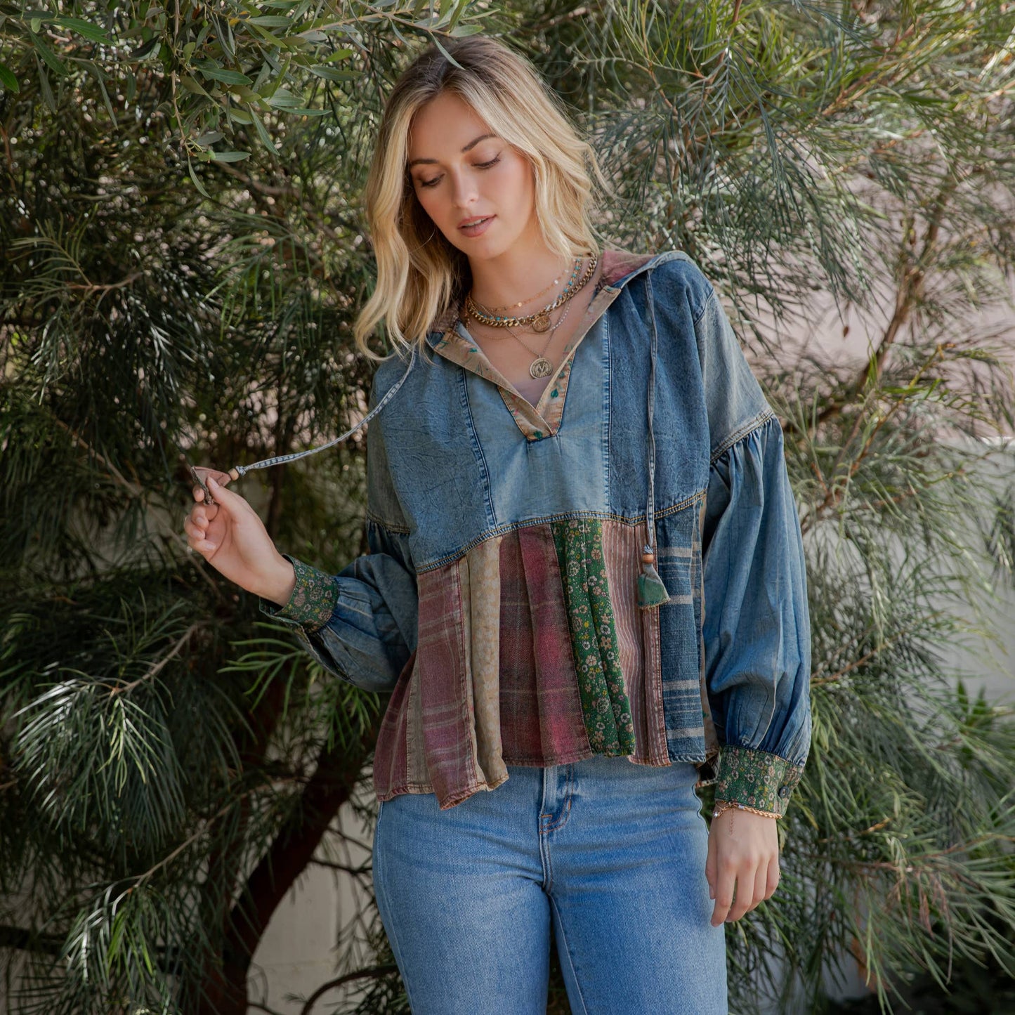 Denim Patchwork Hoodie