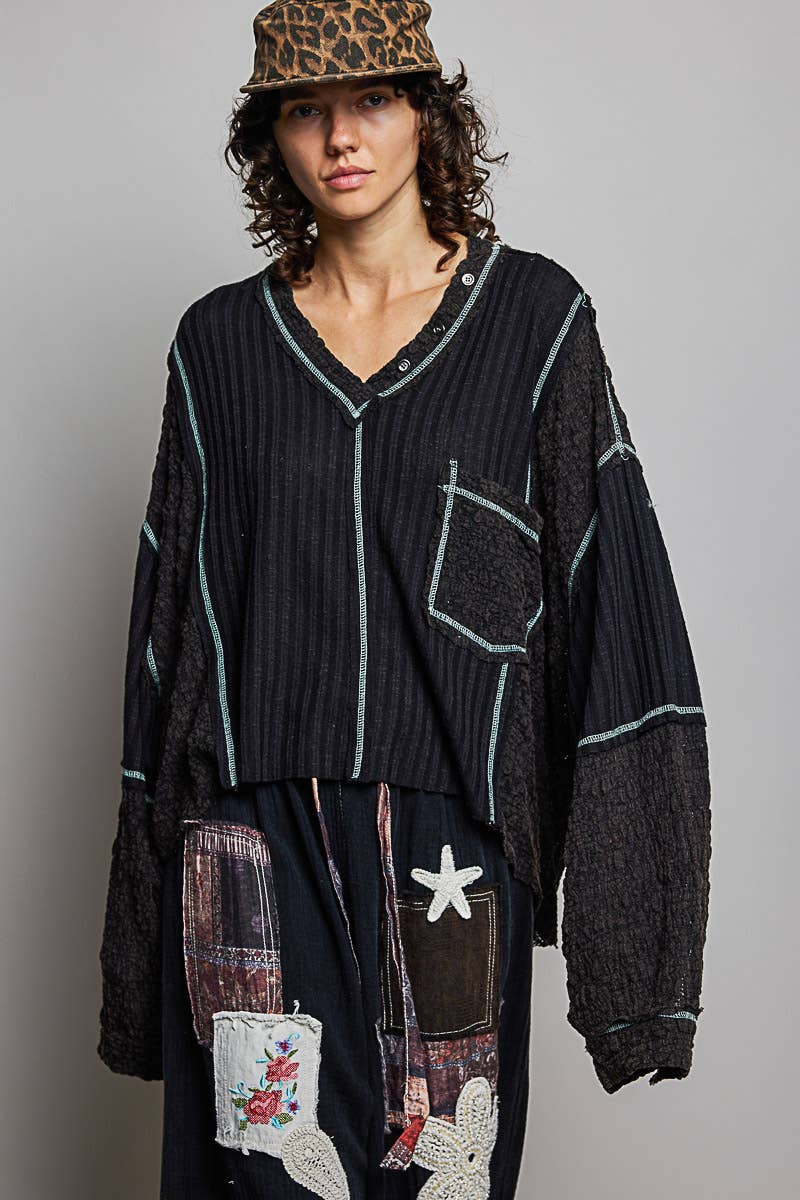 Stitch Detail Balloon Sleeve Top