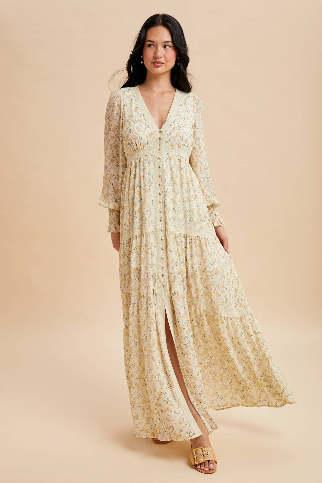 Vintage Cream Floral Lace Trim Maxi